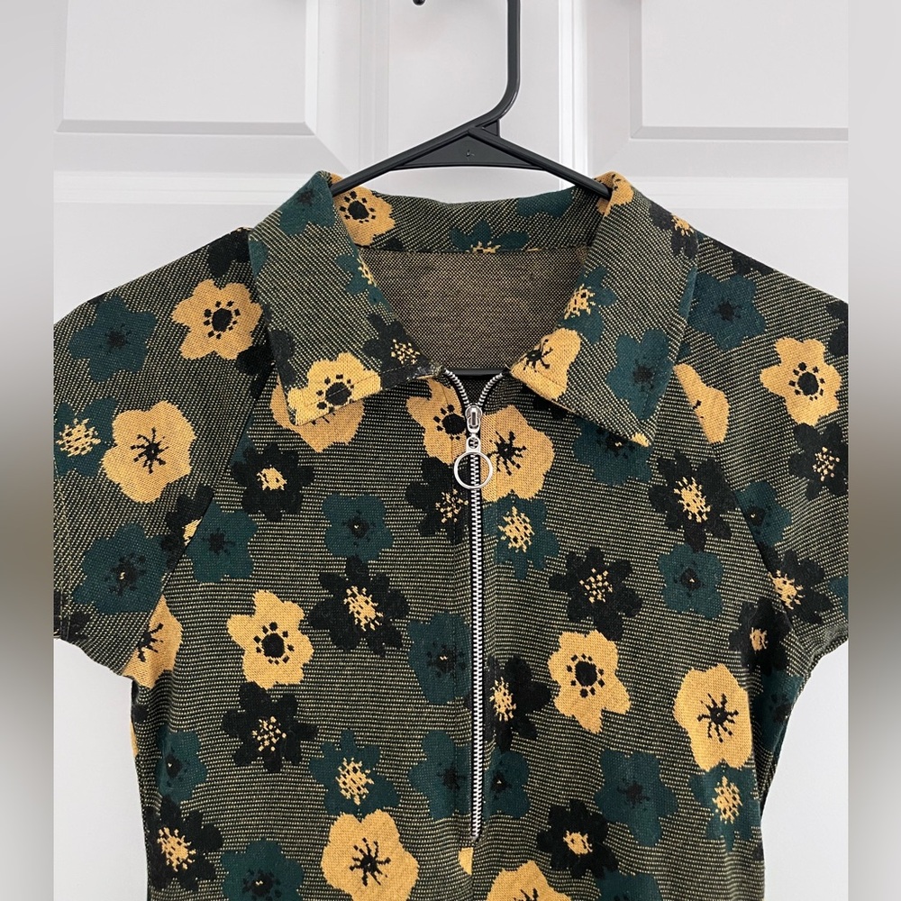 Urban Outfitters Dark Green and Mustard Floral Mini Dress